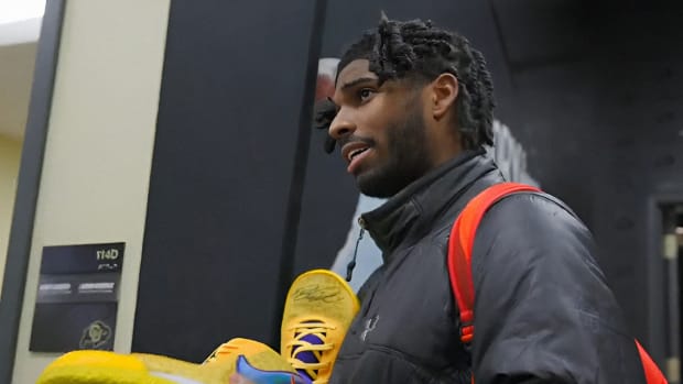 Shedeur Sanders with LeBron James shoes